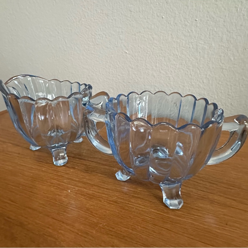 Imperial Glass - Ohio - Blue Pillar Flute Cream & Sugar - Picture 2 of 8
